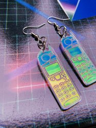 Phone Earrings - Cell GSM T9 Snake Game Mobile Phone Retro Vintage Tech 5110 Nostalgic 90s Iridescent Lasercut Reflective Holographic