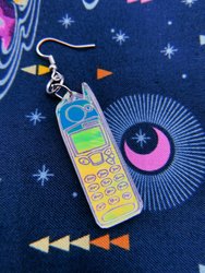 Phone Earrings - Cell GSM T9 Snake Game Mobile Phone Retro Vintage Tech 5110 Nostalgic 90s Iridescent Lasercut Reflective Holographic