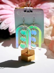 Retro Dot Earrings - Retro Dot MCM Mid Century Modern Themed Dreamy Cut Out Geometric Large Lasercut Iridescent Rainbow Reflective Acrylic Dichromatic