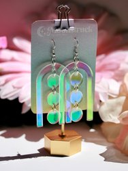 Retro Dot Earrings - Retro Dot MCM Mid Century Modern Themed Dreamy Cut Out Geometric Large Lasercut Iridescent Rainbow Reflective Acrylic Dichromatic