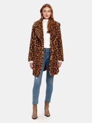 Faux Fur Collar Leopard Coat