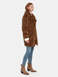 Faux Fur Collar Leopard Coat