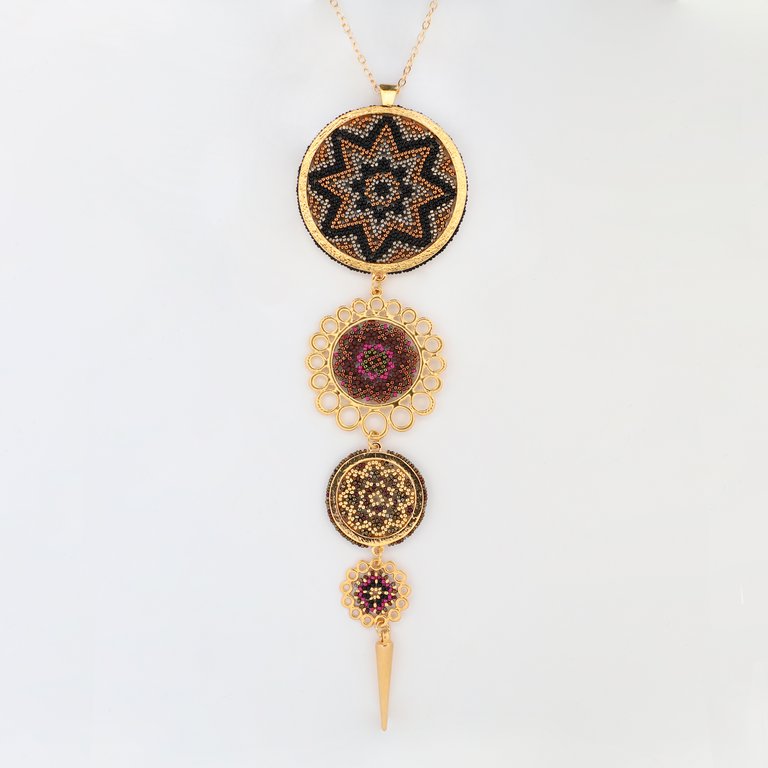 Mystical Weavings Large 4 Dreamcatchers Necklace, Plated In 24K Gold. - Gold