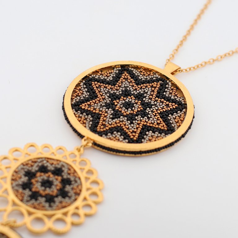 Mystical Weavings Large 4 Dreamcatchers Necklace, Plated In 24K Gold.