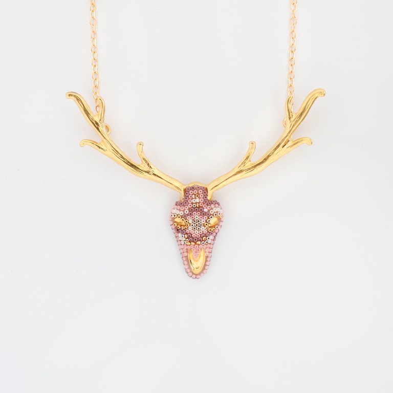 Sacred Animals Medium Bull Head Necklace Plated In 24k Gold - White - Gold/White