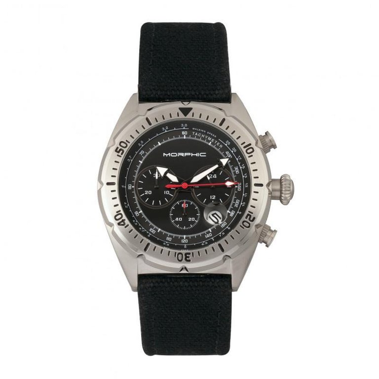M53 Series Chronograph Fiber-Weaved Leather-Band Watch W/Date - Silver/Black