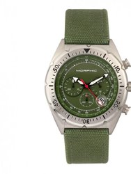 M53 Series Chronograph Fiber-Weaved Leather-Band Watch W/Date - Silver/Olive