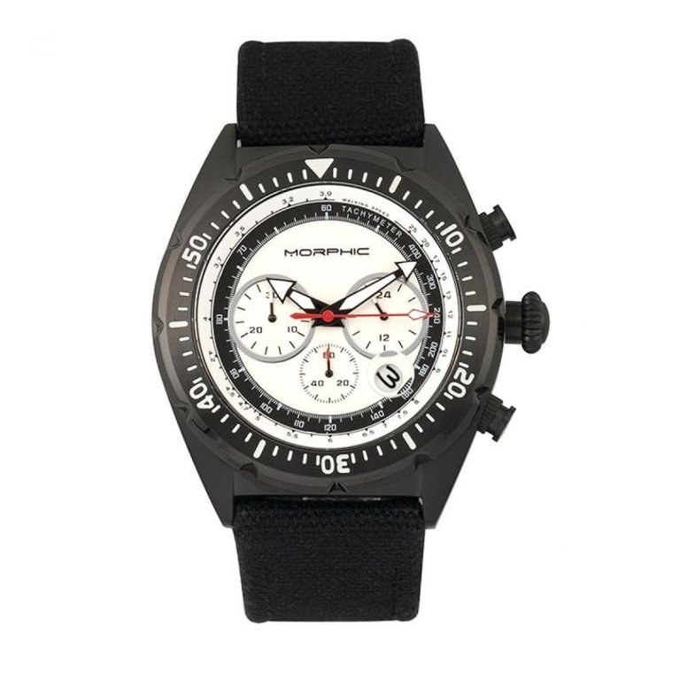 M53 Series Chronograph Fiber-Weaved Leather-Band Watch W/Date - Black/Silver