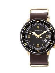 M58 Series Nato Leather-Band Watch With Date - Gold/Dark Brown