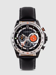 M88 Series 45mm Leather Watch - Black/Silver