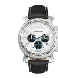 M89 Series Chronograph Leather-Band Watch With Date - Black/White