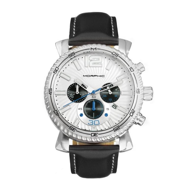 M89 Series Chronograph Leather-Band Watch With Date - Black/White