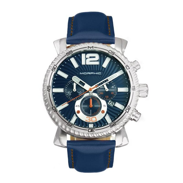 M89 Series Chronograph Leather-Band Watch With Date - Blue