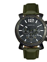 M89 Series Chronograph Leather-Band Watch With Date - Olive/Black