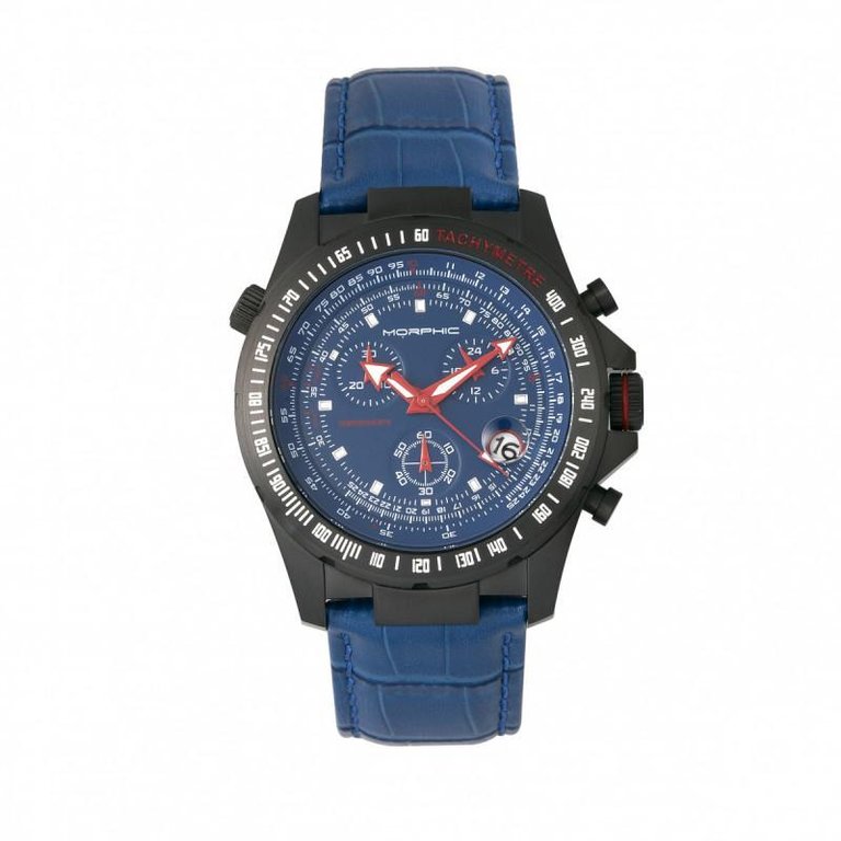 Morphic M36 Series Leather-Band Chronograph Watch - Black/Blue