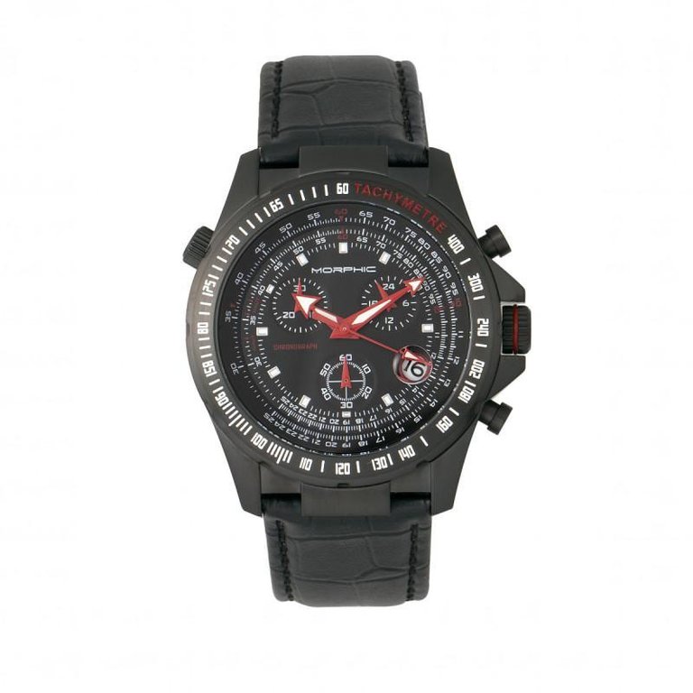 Morphic M36 Series Leather-Band Chronograph Watch - Black/Charcoal