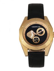 Morphic M46 Series Leather-Band Men's Watch w/Date - Gold/Black
