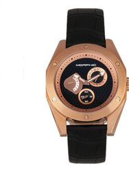 Morphic M46 Series Leather-Band Men's Watch w/Date - Rose Gold/Black
