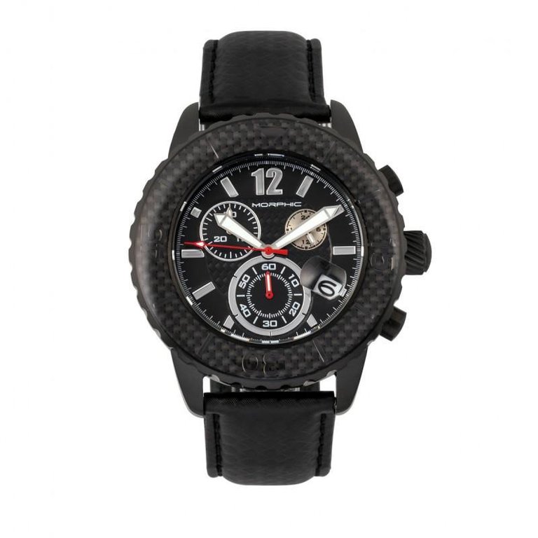 Morphic M51 Series Chronograph Leather-Band Watch w/Date - Black