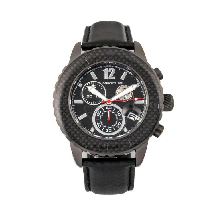 Morphic M51 Series Chronograph Leather-Band Watch w/Date - Gunmetal/Grey