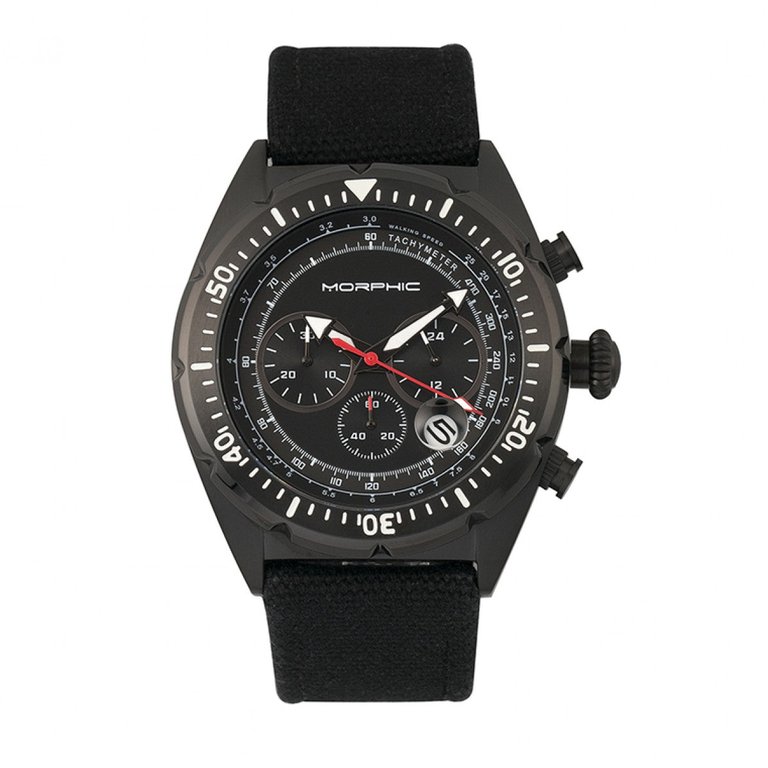 Morphic M53 Series Chronograph Fiber-Weaved Leather-Band Watch w/Date - Black