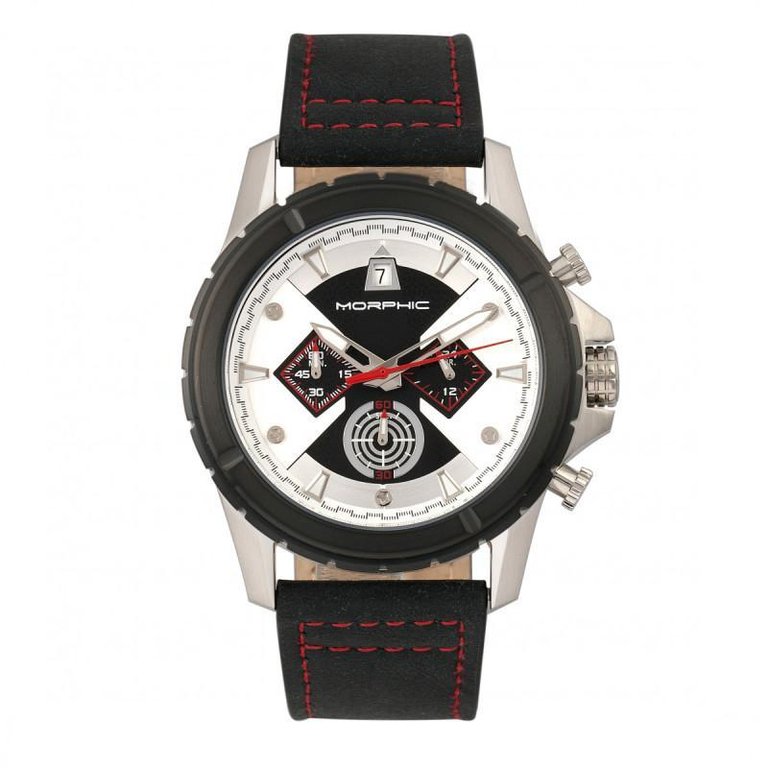 Morphic M57 Series Chronograph Leather-Band Watch - Silver/Black