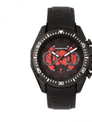 Morphic M66 Series Skeleton Dial Leather-Band Watch w/ Day/Date - Black