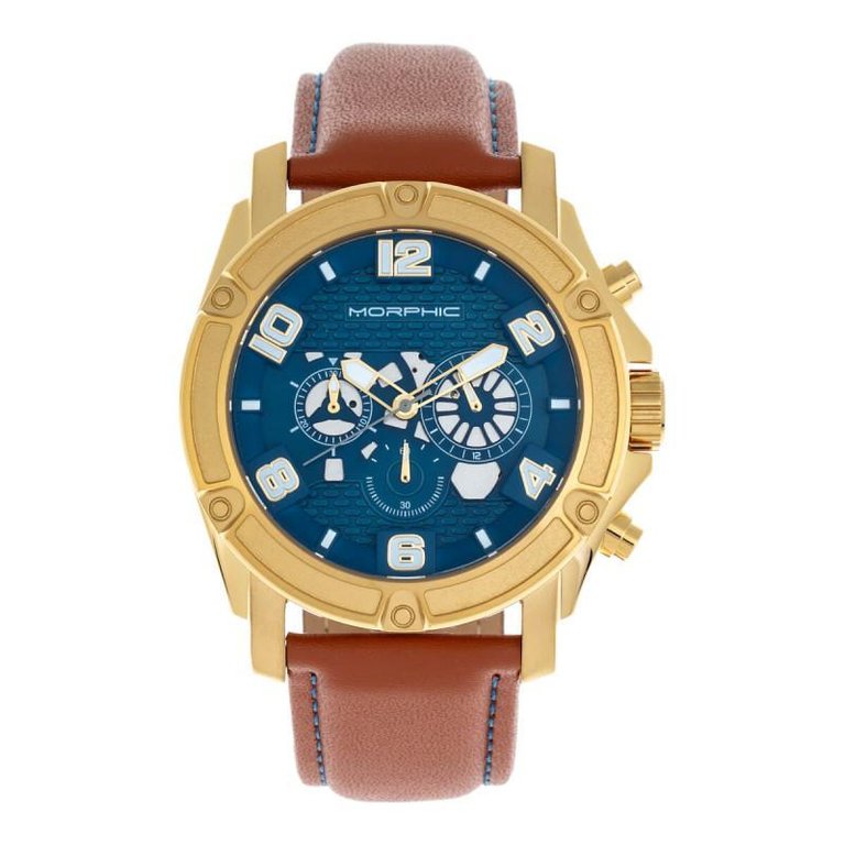 Morphic M73 Series Chronograph Leather-Band Watch - Gold/Blue