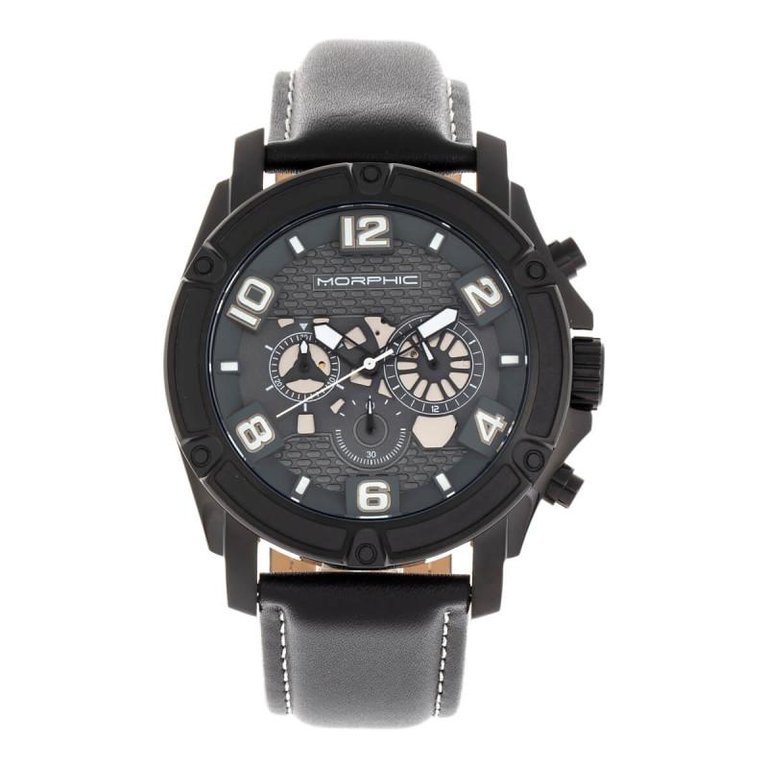 Morphic M73 Series Chronograph Leather-Band Watch - Black