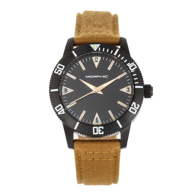 Morphic M85 Series Canvas-Overlaid Leather-Band Watch - Black/Beige