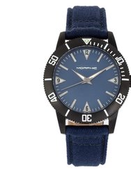 Morphic M85 Series Canvas-Overlaid Leather-Band Watch - Black/Blue