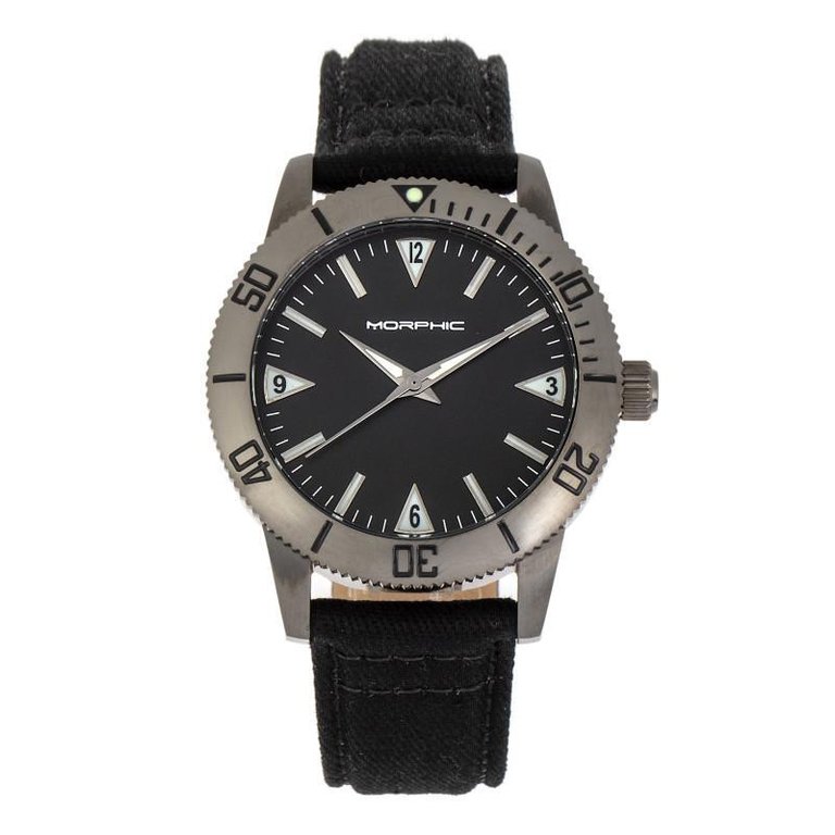 Morphic M85 Series Canvas-Overlaid Leather-Band Watch - Gunmetal/Black