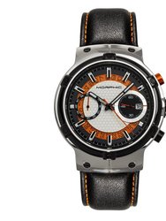 Morphic M91 Series Chronograph Leather-Band Watch w/Date - Silver/Orange