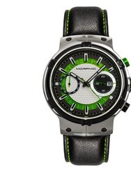 Morphic M91 Series Chronograph Leather-Band Watch w/Date - Silver/Green