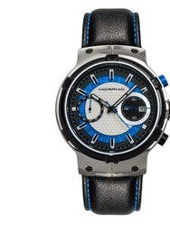 Morphic M91 Series Chronograph Leather-Band Watch w/Date - Silver/Blue