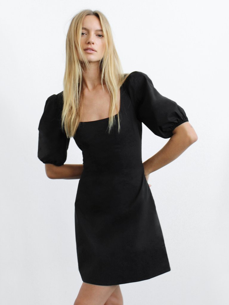 Charlotte Puff Sleeve Mini Dress - Black