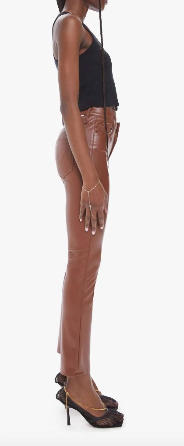 The Mid Rise Dazzler Ankle Vegan Leather Pants In Friar Brown