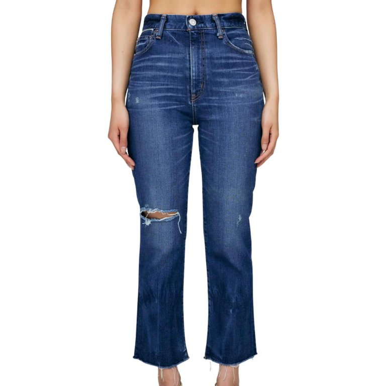 Rhode Cropped Flare Jean In Dark Blue - Dark Blue