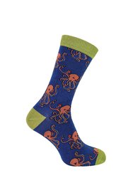 Mr Heron - Mens Animal Patterned Design Soft Bamboo Novelty Socks - Octopus - Navy