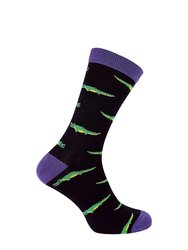 Mr Heron - Mens Animal Patterned Design Soft Bamboo Novelty Socks - Crocodile - Black