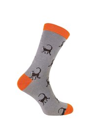 Mr Heron - Mens Animal Patterned Design Soft Bamboo Novelty Socks - Monkeys - Grey
