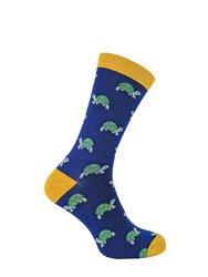 Mr Heron - Mens Animal Patterned Design Soft Bamboo Novelty Socks - Turtles - Navy