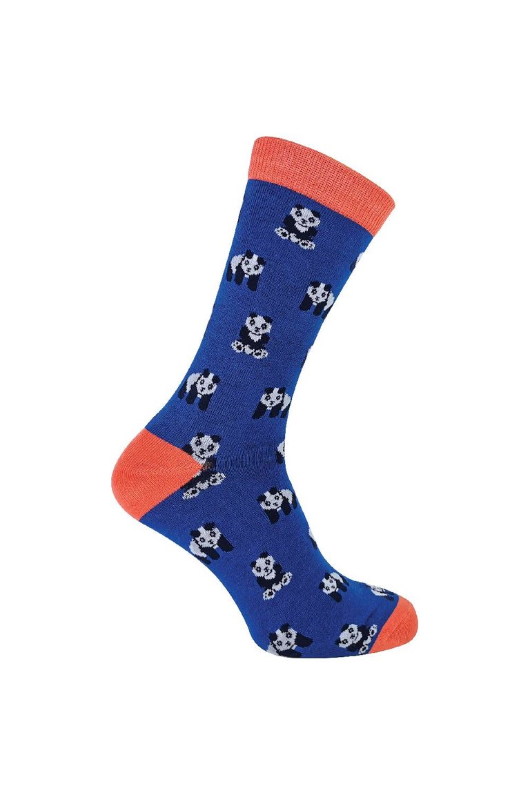 Mr Heron - Mens Animal Patterned Design Soft Bamboo Novelty Socks - Panda - Blue