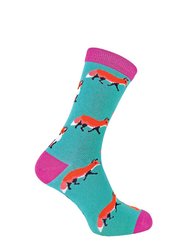 Mr Heron - Mens Animal Patterned Design Soft Bamboo Novelty Socks - Foxes - Green