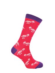 Mr Heron - Mens Animal Patterned Design Soft Bamboo Novelty Socks - Dino Bones - Red