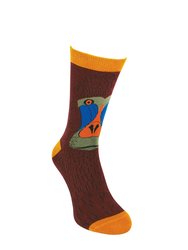 Mr Heron - Mens Animal Patterned Design Soft Bamboo Novelty Socks - Baboon - Red