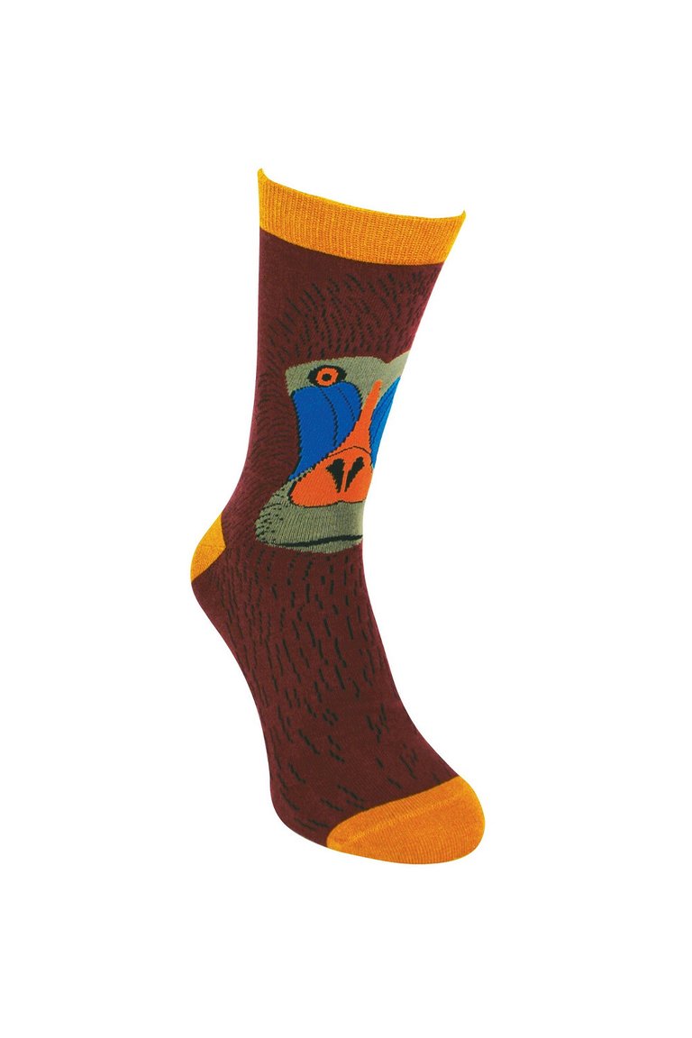 Mr Heron - Mens Animal Patterned Design Soft Bamboo Novelty Socks - Baboon - Red