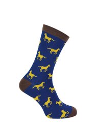 Mr Heron - Mens Animal Patterned Design Soft Bamboo Novelty Socks - Horses - Navy
