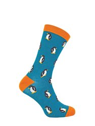 Mr Heron - Mens Animal Patterned Design Soft Bamboo Novelty Socks - Penguins - Teal
