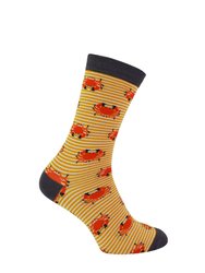 Mr Heron - Mens Animal Patterned Design Soft Bamboo Novelty Socks - Crabs - Mustard